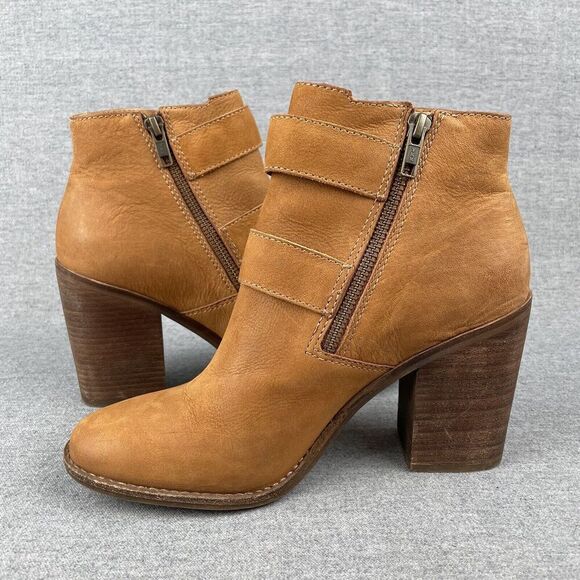 Steve Madden Boots Womens 8.5 Tan Leather Buckle Heel Boho Western Cowgirl Ankle - Picture 8 of 16